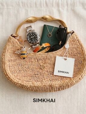 SIMKHAI Nixi Raffia Twist Handle Bag